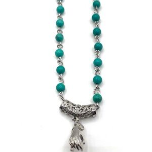 Silver and Turquoise Beaded Necklace with heart